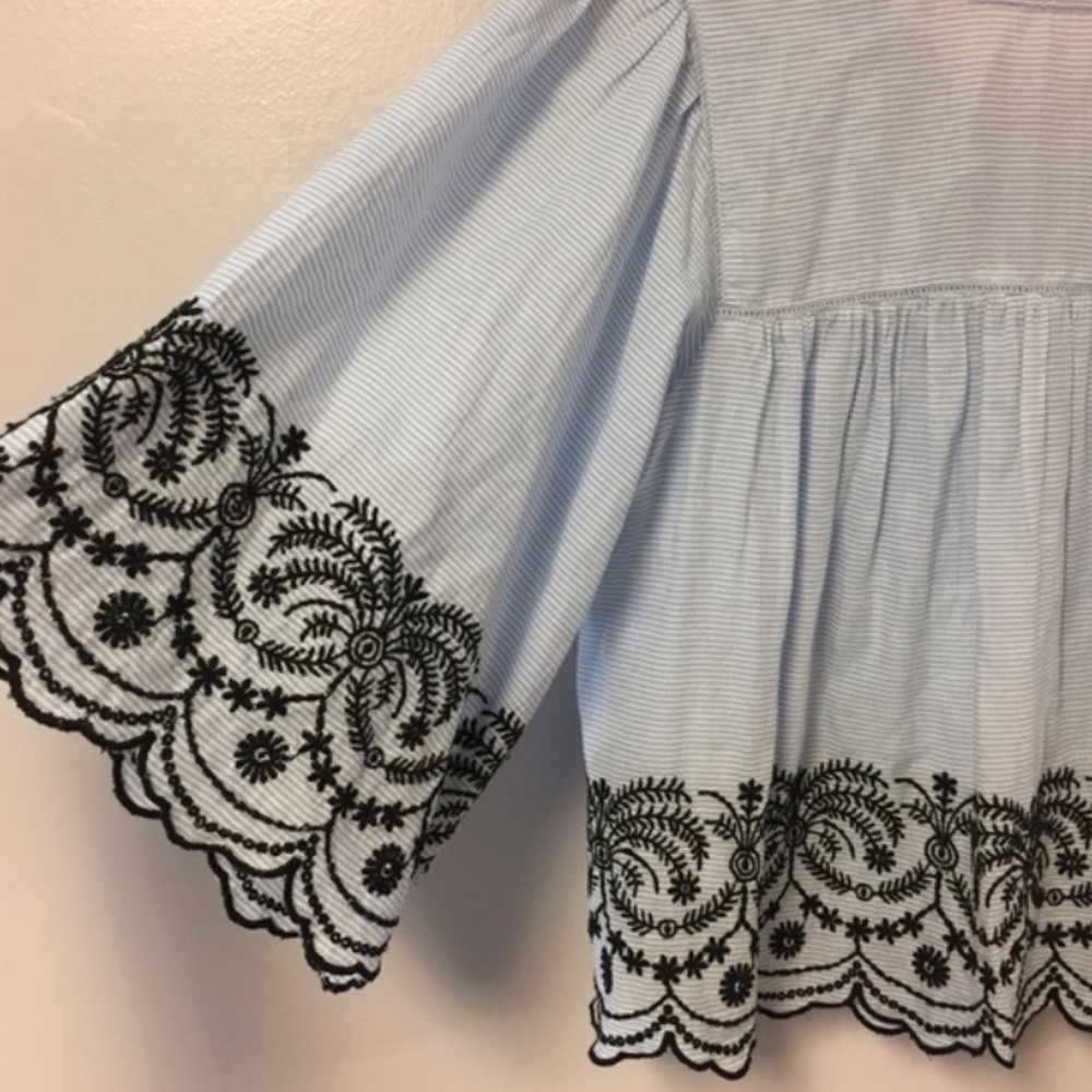 Zara Basic Blue And White Striped Embroidered Top - image 5